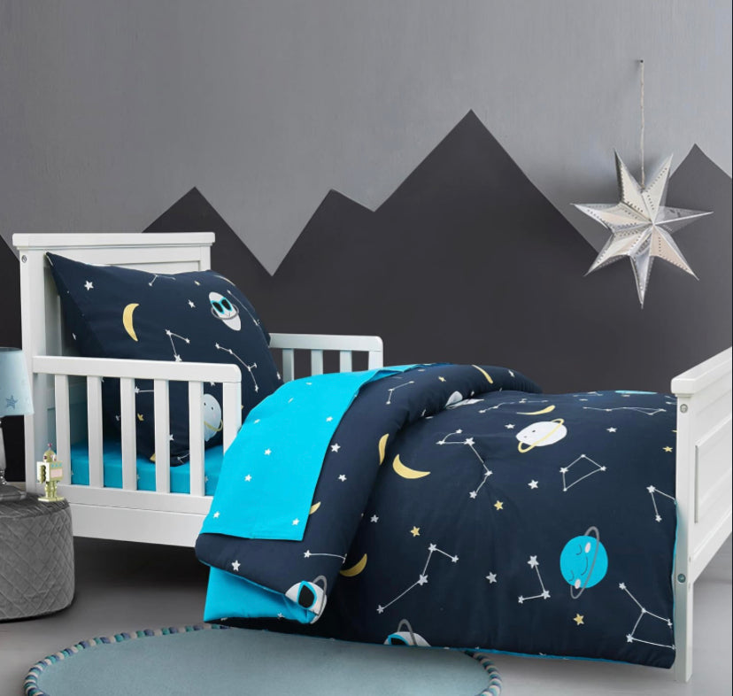 Hello Spud 100% Cotton 4pc Cool Space Dudes Toddler Comforter Set