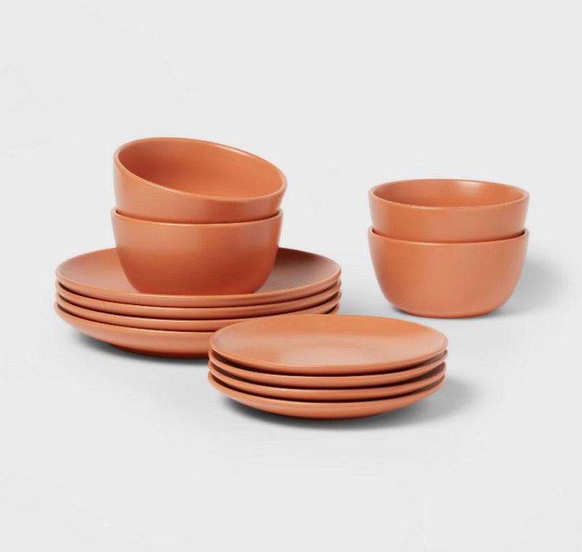 12pc Stoneware Avesta Dinnerware Set Rust