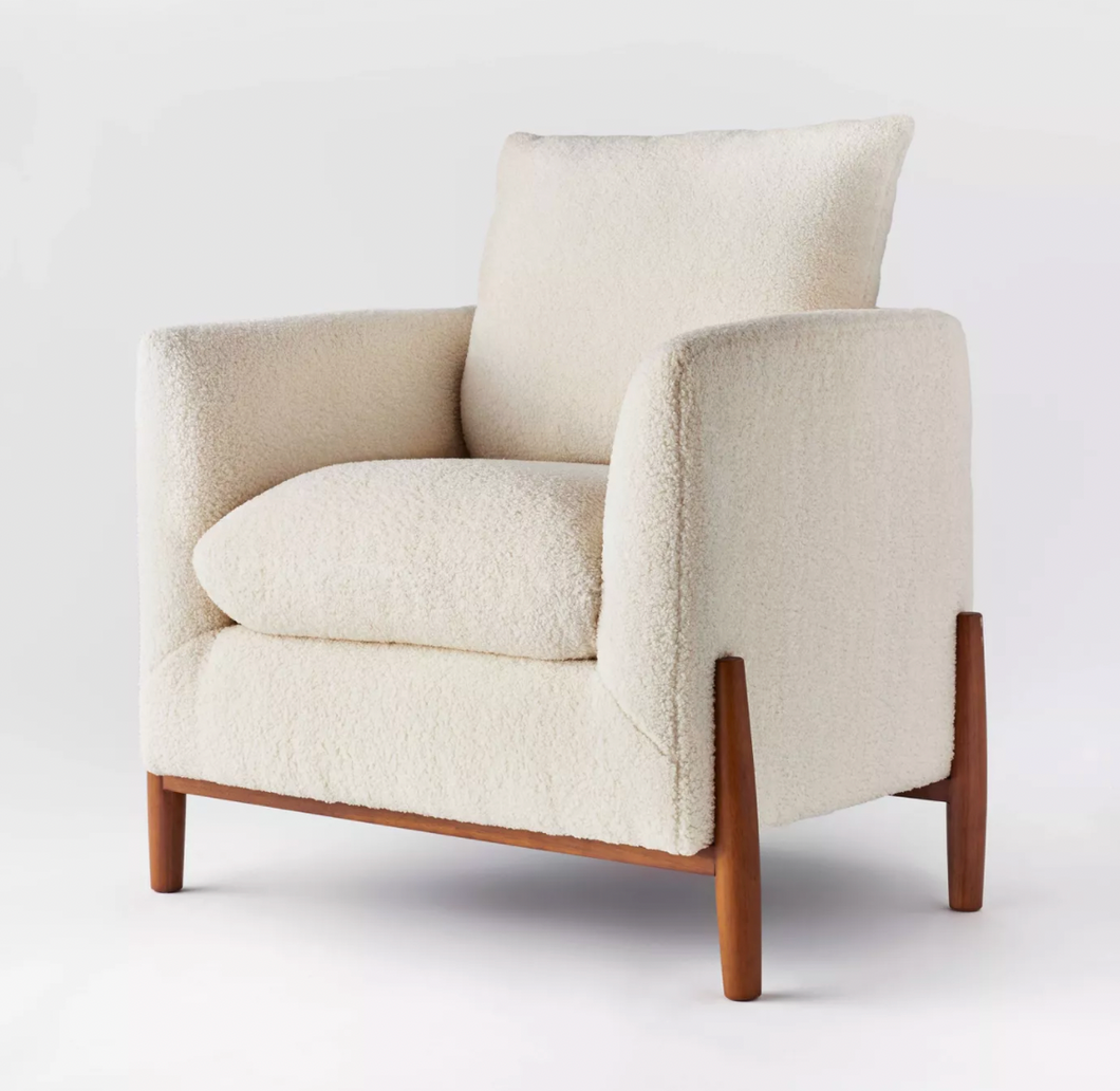 Elroy Sherpa Accent Chair with Wood Legs