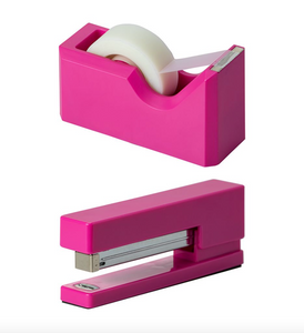 JAM Paper Modern Desk Set Tape Dispenser/Stapler - Pink