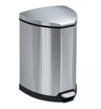 Load image into Gallery viewer, Safco Step-On Waste Receptacle Triangular Stainless Steel 4gal Chrome/Black*- read description
