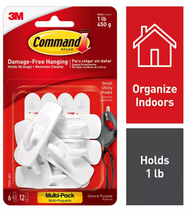 Command 6 Hooks 12 Strips Small Sized UtilityDecorative Hooks Value Pack White