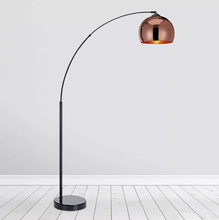 Load image into Gallery viewer, 67&quot; Williamsburg Modern Arched Floor Lamp with Bell Shade and Marble Base Rose Gold/Black

