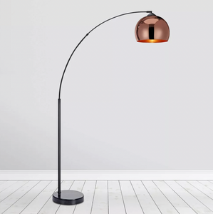 67" Williamsburg Modern Arched Floor Lamp with Bell Shade and Marble Base Rose Gold/Black