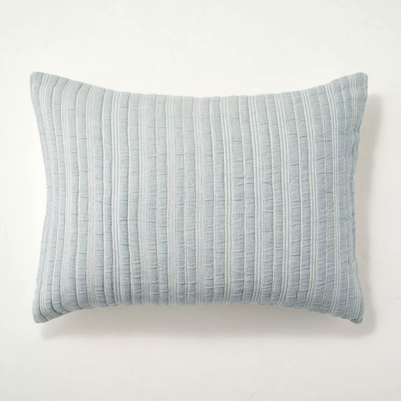 King Alternating Stripe Matelassé Pillow Sham Blue