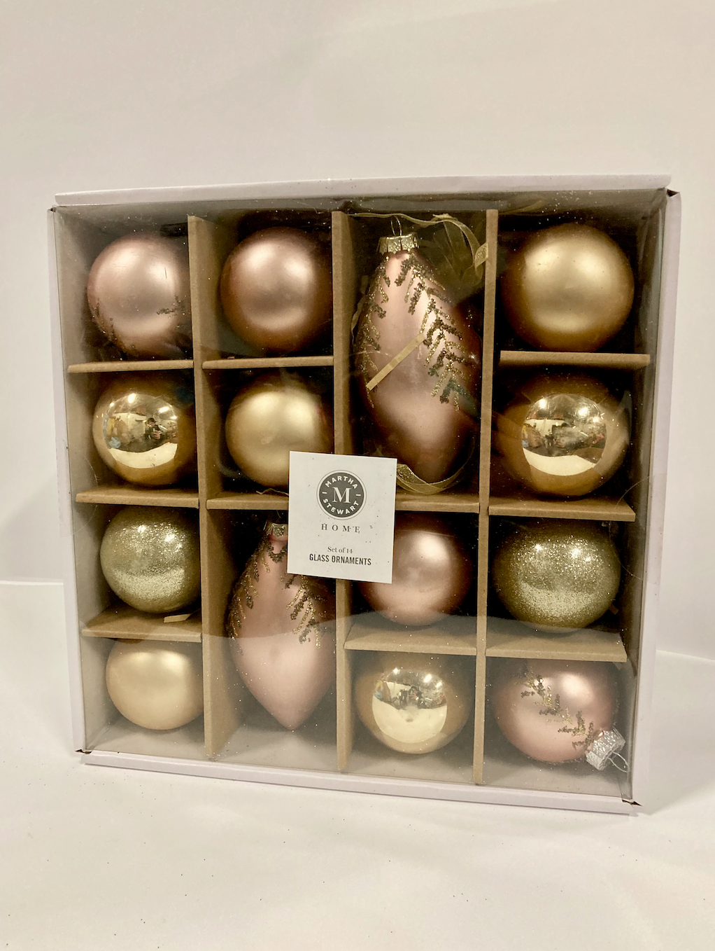 Martha Stewart Home Set of 14 Glass Ornaments - Gold/Rose Gold