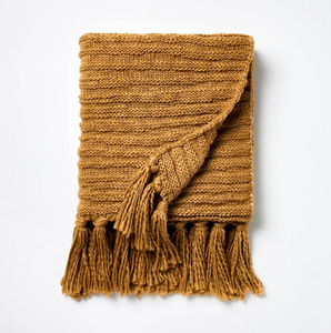 Raised Striped 60x50 Chunky Knit Throw Blanket - Dark Tan