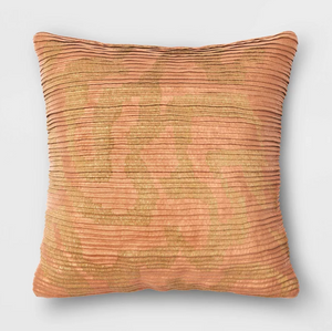 Geometric Patterned Pleated Satin with Metallic Embroidery Square Throw Pillow