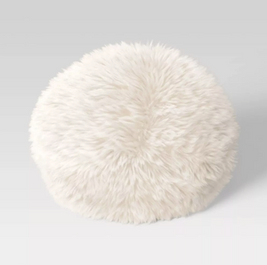 Long Faux Fur Round Throw Pillow - Ivory
