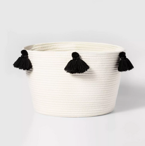 Large Coiled Rope Basket with Tassels Natural/Black