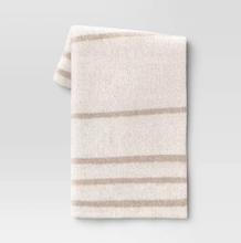 Load image into Gallery viewer, Cozy Feathery Knit Border Striped Throw Blanket Beige/Ivory
