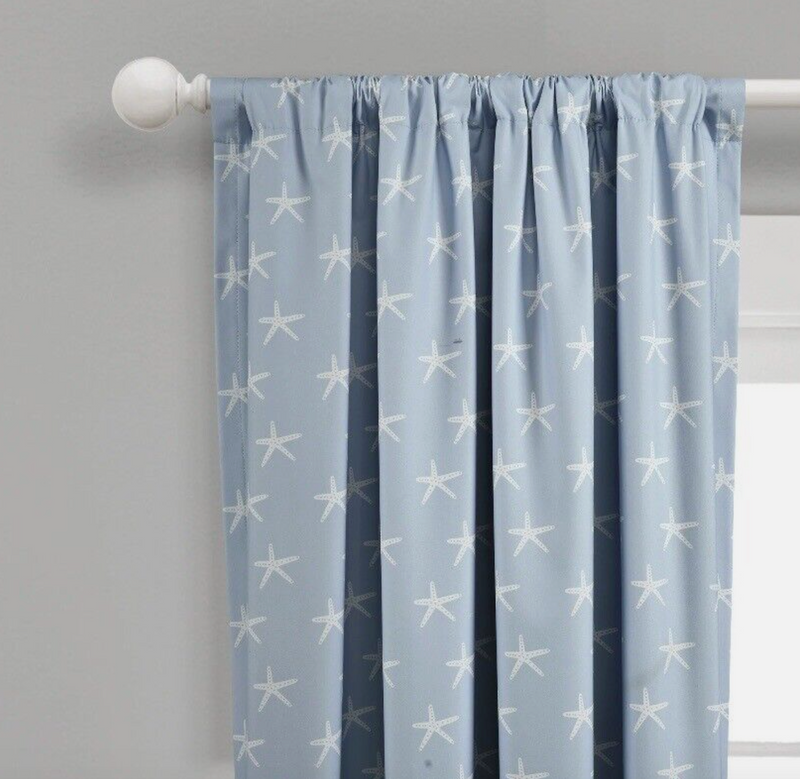 Lush Baby Decor 52”x84” Seaside Blue Starfish 1 Curtain Blackout Panel