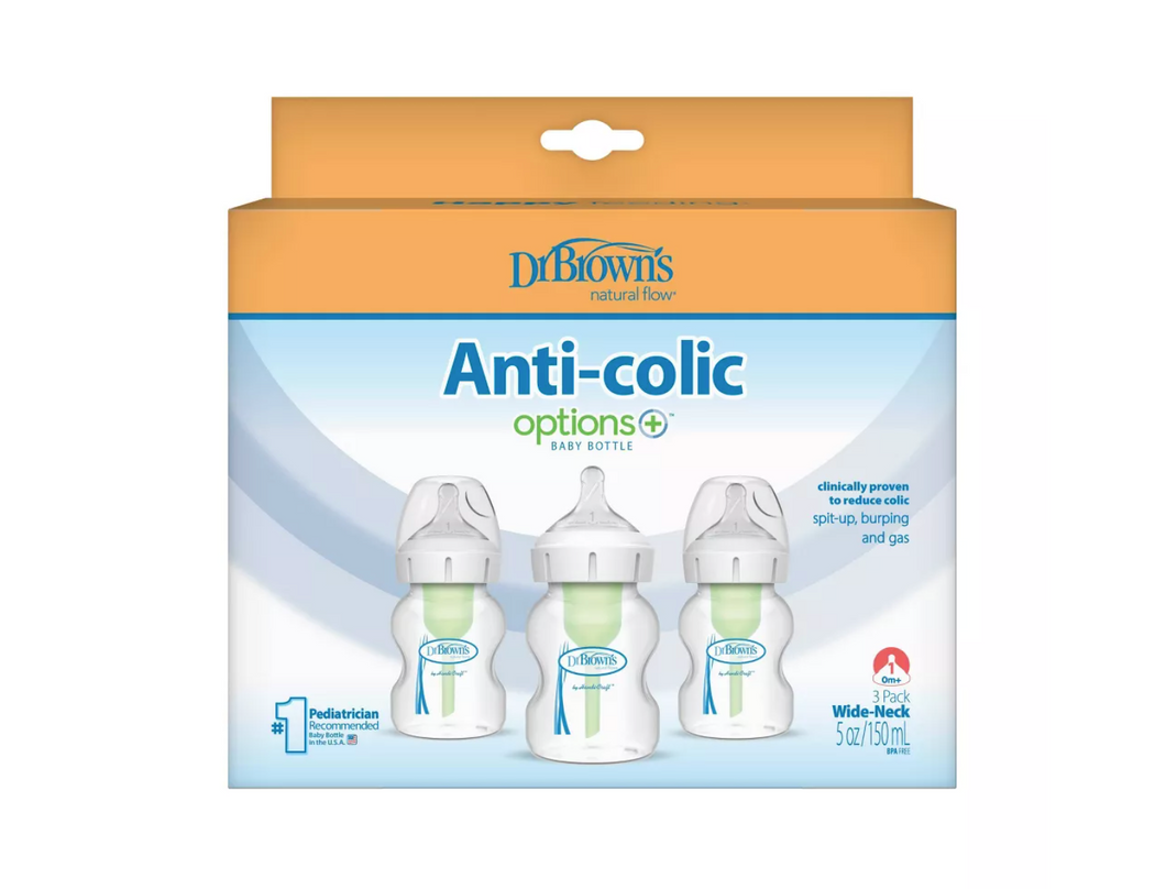 Dr. Brown's 9oz Anti-Colic Options+ Wide-Neck Baby Bottle with Level 1 Slow Flow Nipple - 2pk. - 0m+