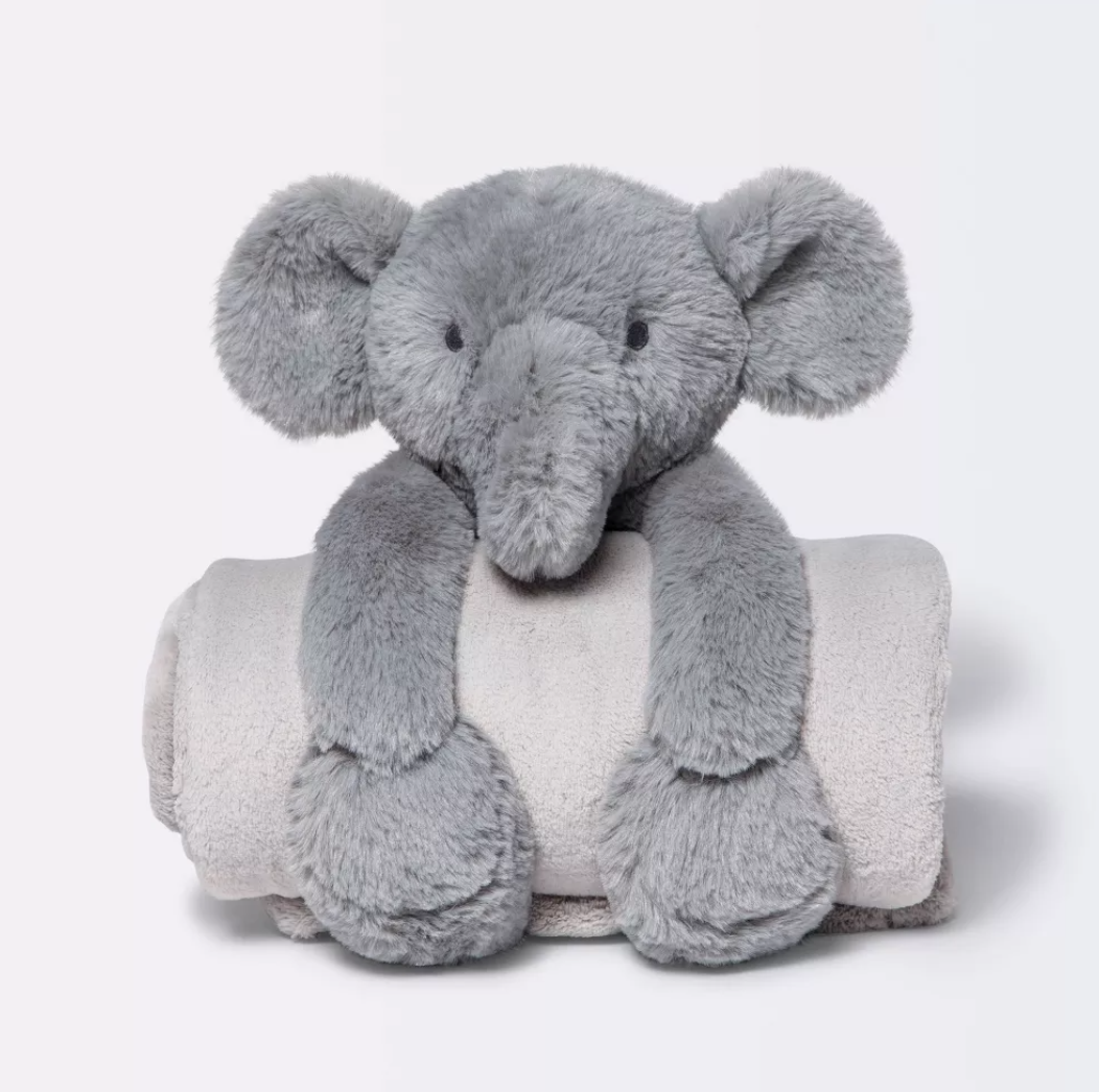 Plush Blanket with Soft Toy - Gray Elephant