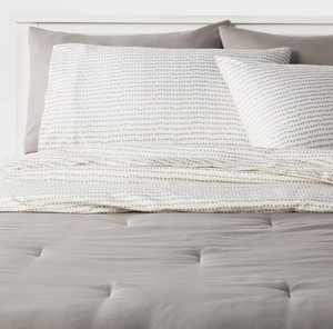 Washed Waffle Weave Comforter and Sham Set - Light Gray - Full/Queen