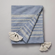 Load image into Gallery viewer, Heathered Stripe Tasseled Woven Throw Blanket - Blue
