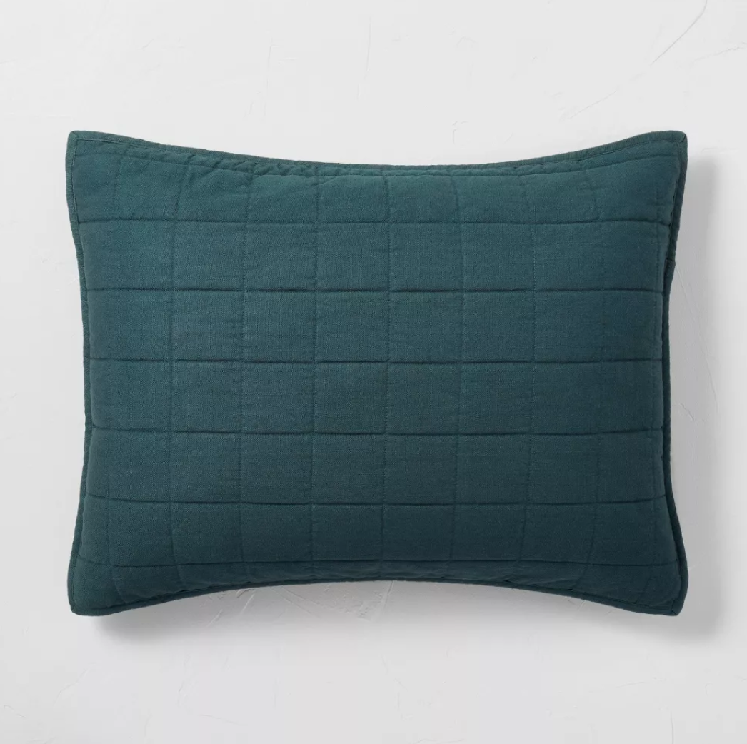 Heavyweight Linen Blend Quilt Pillow Sham - Dark Teal Blue