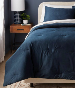 Twin/Twin Extra Long Washed Cotton Sateen Comforter and Sham Set - Inky Blue