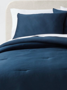 Twin/Twin Extra Long Washed Cotton Sateen Comforter and Sham Set - Inky Blue