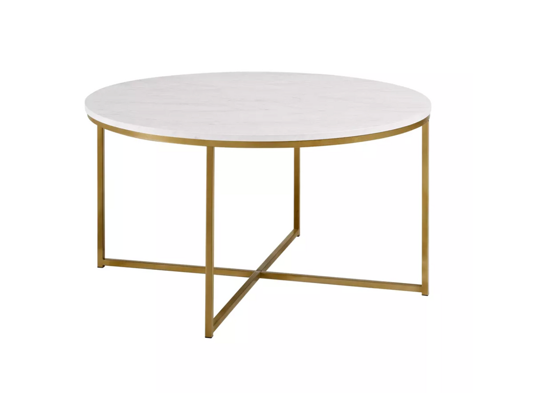 Vivian Glam X Leg Round Coffee Table Faux Marble