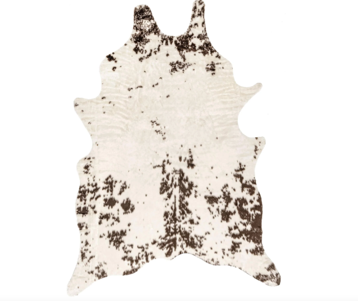 Faux Cowhide Washable Area Rug Off White/Dark Brown 4' x 5' Shaped
