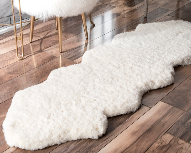 Hand Tufted Double Pelt Faux Sheepskin Area Rug 2' x 6' Shaped