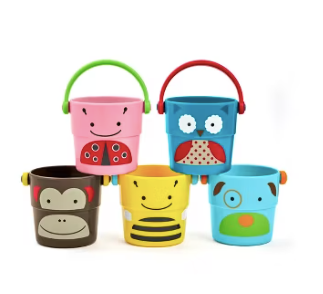 Skip Hop Zoo Stack & Pour Buckets Bath Toys - 5pc