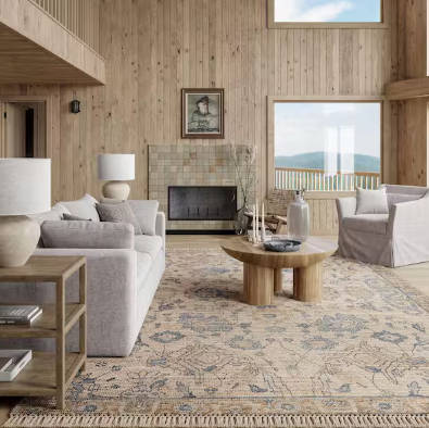 Floral Stem Fringe Area Rug Sand 10'x14'6