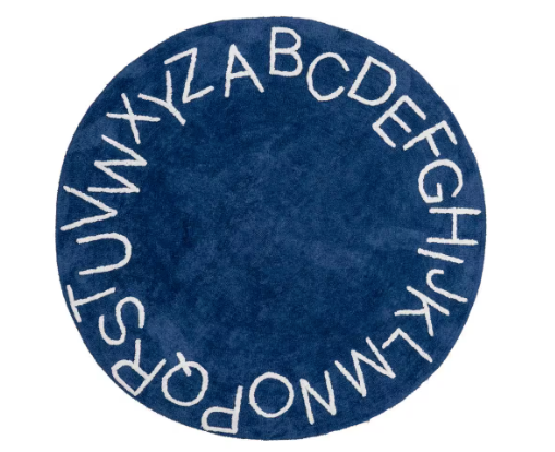6' Washable Round Alphabet Rug - Navy