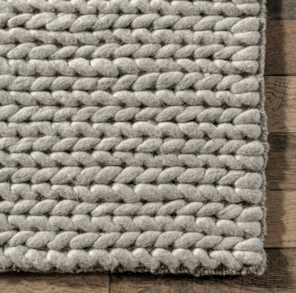 Penelope Braided Wool Area Rug Light Gray 3' x 5'