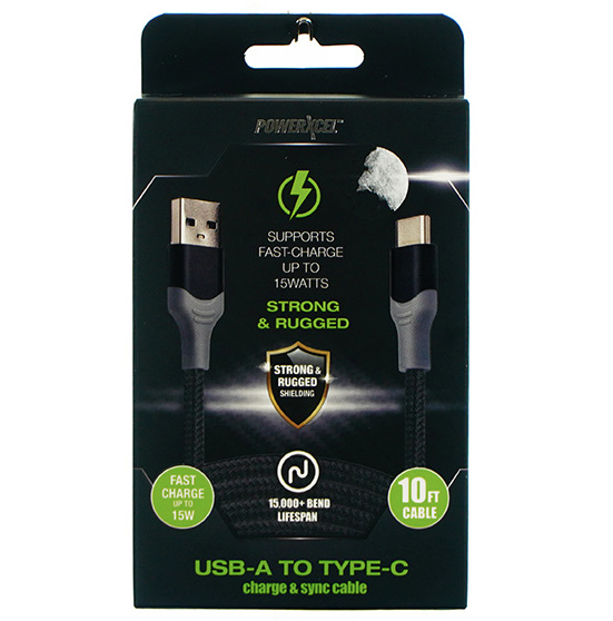Cable Charge and Sync USB-A to Type-C 10Ft -Black