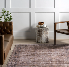Load image into Gallery viewer, Rania SplashGuard Medallion Machine Washable Area Rug Brown 9' x 12'
