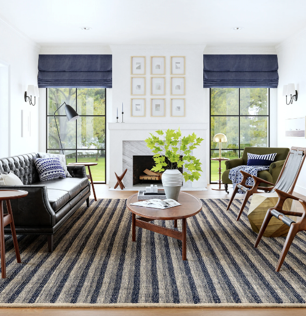 Lake Striped Jute Area Rug Blue 10' x 14'