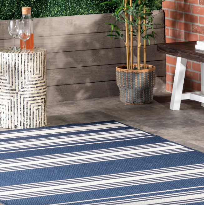 Romy Striped Indoor/Outdoor Area Rug Navy 9' 6" x 12'