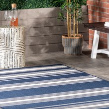 Load image into Gallery viewer, Romy Striped Indoor/Outdoor Area Rug Navy 9' 6" x 12'
