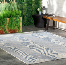Load image into Gallery viewer, Wavy Chevron Outdoor Area Rug Blue 6' 3" x 9' 2"
