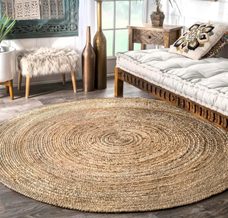 Round Rigo Jute Hand Woven Area Rug, Natural 7' Round