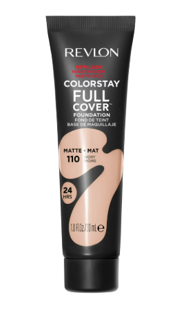 Revlon ColorStay Full Coverage Cream Foundation Makeup, Matte Finish, 110 Ivory, 1.0 fl oz