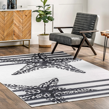 Load image into Gallery viewer, Maddy Starfish and Stripes Washable Rug 5'x8'
