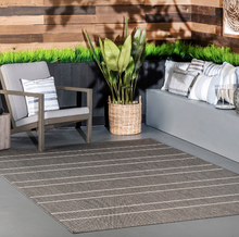 Load image into Gallery viewer, Alaina Indoor/Outdoor Striped Area Rug Black 5' 3" x 7' 6"
