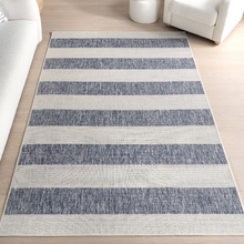 Load image into Gallery viewer, Brianna Striped Indoor/Outdoor Area Rug Blue 6' 7" x 9'
