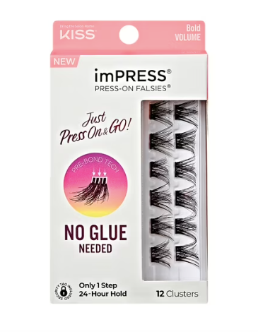 KISS imPRESS Falsies Press On Self Adhesive Eyelashes, Bold, Black, 12 Lash Clusters