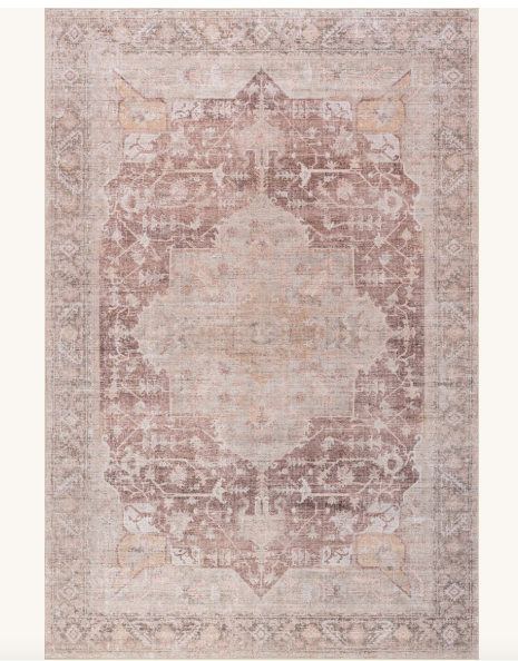 Rora SplashGuard Medallion Machine Washable Area Rug Pale Pink 6' x 9'