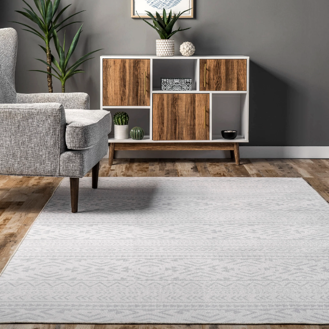 Calia Machine Washable Aztec Bands Area Rug Light Grey 8' x 10'