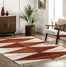 Load image into Gallery viewer, Kali Shaggy Diamond Tassel Area Rug Rust 8' 10" x 12'
