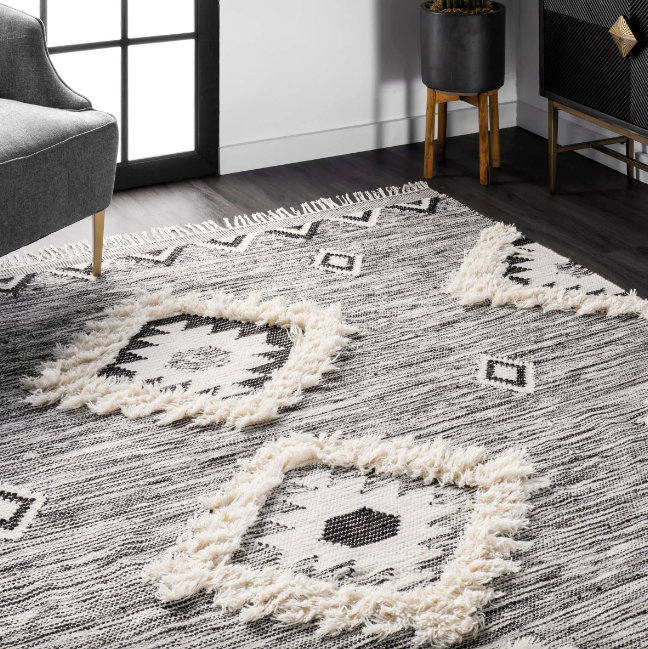 Savannah Moroccan Fringe Area Rug Grey 8' 6" x 11' 6"