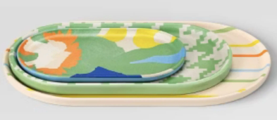 3 Piece Printed Tray Set Melamine Bamboo
