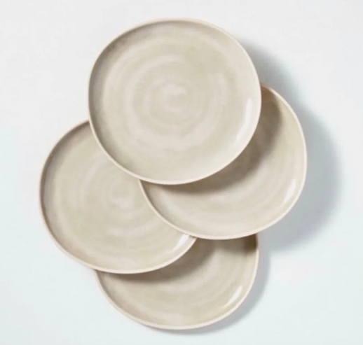 11" Tonal Bamboo-Melamine Dinner Plate Natural/Cream
