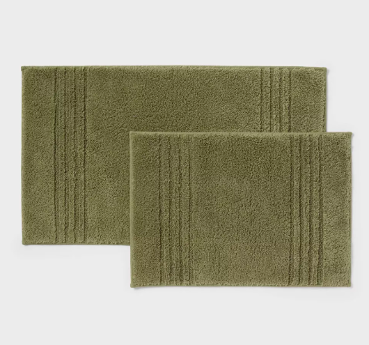 2pc 17"x24" and 20"x34" Bath Rug Set Moss Green