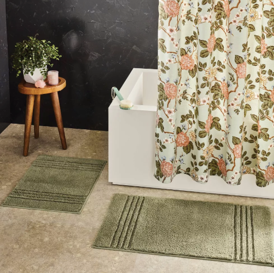 2pc 17"x24" and 20"x34" Bath Rug Set Moss Green
